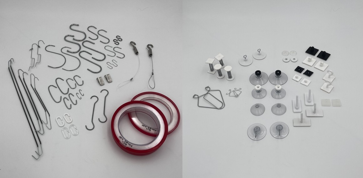 Kroge, selvklæbende øjer, spiralophæng m.m.